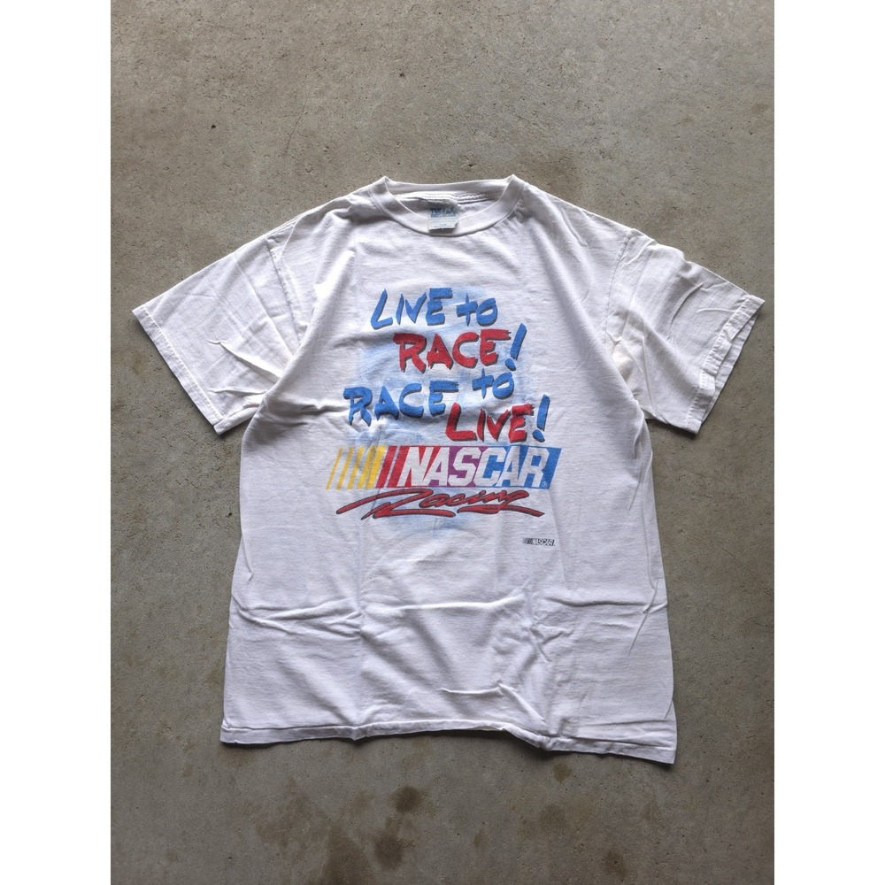 Vintage 90s NASCAR Live To Race White Tultex T-shirt Cotton L